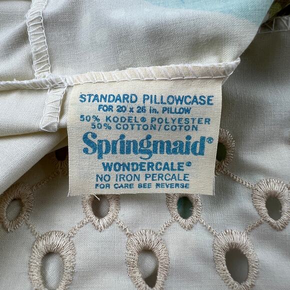 Vintage One Springmaid Standard Pillow Case Wondercale Floral Eyelet Ribbon - Picture 9 of 10